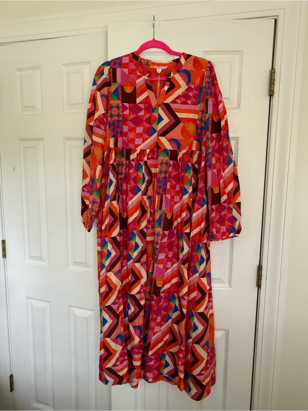 Briton Court Vibrant Multicolor Geometric Maxi Dress - Bold Pink & Orange